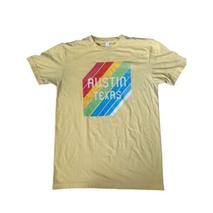 Next Level Austin Texas Rainbow Graphic Tee Yellow Vintage Style Shirt Small